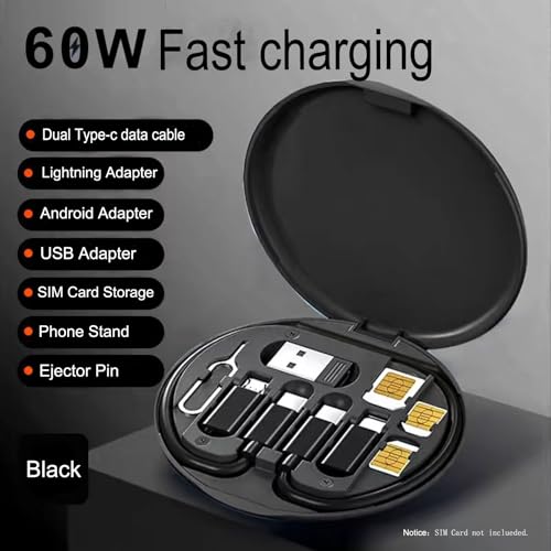 ZALUJMUS Multifunctional Data Cable Storage Box Adaptor for IOS Devices, USB-C and Micro-USB Devices Universal Data Transfer Cable (Black) - Image 2