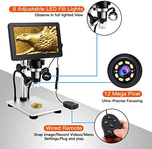 TOMLOV DM9 7" LCD Digital Microscope 1200X, 12MP Coin Magnification, 1080P HD Video Soldering USB Scope for Adult, with LED Light, Adjustable Metal Stand, PC/Windows/Mac Compatible, 32GB Card - Image 8