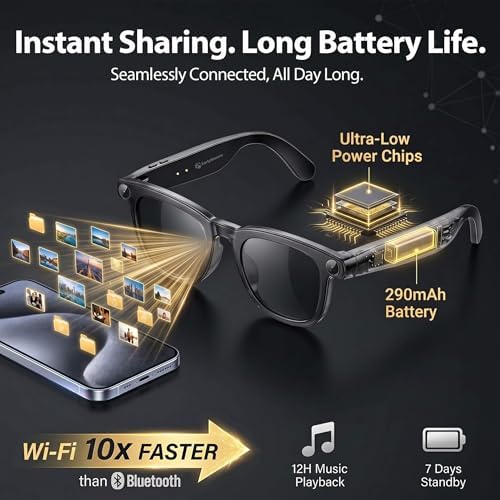 2026 Smart AI Glasses, 8MP 4K POV Camera, AI Assistant, HD Video, Voice Recorder, Meeting Transcriber, Translation, Open-Ear Bluetooth, Photochromic + Extra Blue Light Lenses for Travel & Vlogging - Image 8