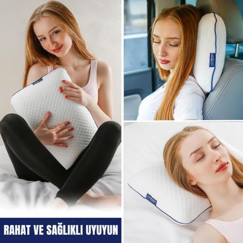 alkamto Travel Pillow - Ergonomic Neck Support Camping Memory Foam Pillow with Temperature-Regulating Pillowcase - Included Waterproof Travel Carry Bag - Image 7