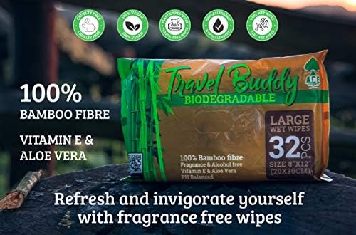 Ace Travel Buddy Large Body Wet Wipes - No Rinse Bath Or Shower Bamboo Wipe - Gym, Travel, Camping, Backpacking, Hiking, Pets, Festival Essentials/Accessories, 32 Wipes(8"X12"/20X30CM) - Image 5