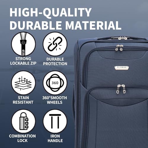 FLYMAX 24" Medium Super Lightweight 4 Wheel Suitcase Luggage Expandable with Wheels Navy - Image 4