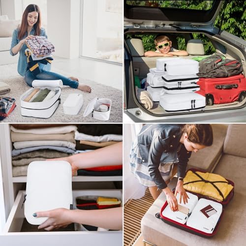 Compression Packing Cubes, Lumesner 8 Set Travel Essentials Packing Cubes for Carry on Suitcases, Compression Suitcase Organizers Bag Set & Travel Cubes (8-piece, White) - Image 7