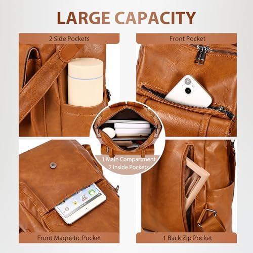Leathario Backpack Womens, Vegan Leather Rucksack Bag for Women, Ladies Fashion Backpacks for Work University Travel Business - Image 4