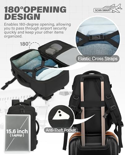 VANKEV Easyjet Cabin Bag 45x36x20 Travel Bag Hand Luggage Backpack Underseat Carry-ons Laptop Backpack Ruscksack Cabin Size Flight Bag Fit 15.6 Inch Laptop Black - Image 6
