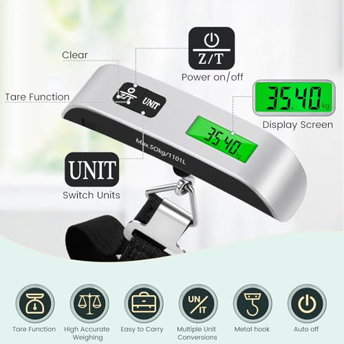 Brencco Electronic Luggage Scales, Portable Scales Max 50 kg/110 Lb, Suitcase Scales with Backlit LCD Screen with Tare Function for Travel Accessories - Image 3