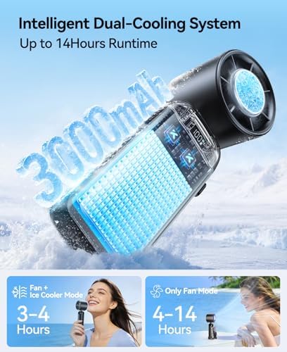 KIMMOO Handheld Portable Turbo Fan with Ice Cooler, Powerful 21000 RPM, Speed (1-199), Up to 14Hrs Cooling, Rechargeable Personal Fan, Small Pocket Hand Fans for Travel/Outdoor/Home/Office (Black) - Image 4