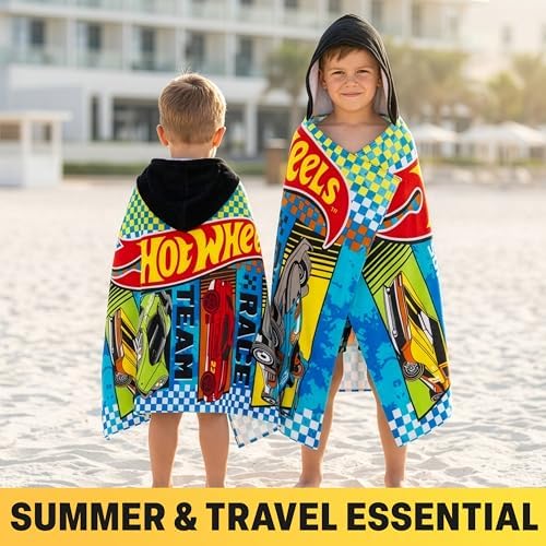 Get Trend Hot Wheels Hooded Towels for Boys, Cotton Bath & Beach Towel Poncho, Soft & Absorbent Hooded Kids Shower Swimming Wrap & Changing Robe, Travel & Holiday Essentials (Multi Hot Wheels) - Image 4