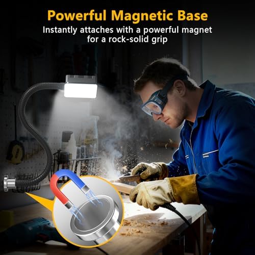 Magnetic Work Light, 15W 6000K LED Machine Light with Flexible Gooseneck & Strong Magnetic Base for Workbench, Sewing, Lathe, Grill, Shop, Industrial Lighting (Black-Upgrade) - Image 3