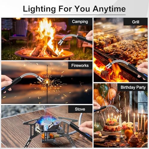 Candle Lighter, Electric BBQ Lighter Long Reach, Electronic USB C Rechargeable Lighter Flameless & Windproof, 360° Flexible Neck & LED Display for BBQ Grill, Candles, Gas Stove - Image 3