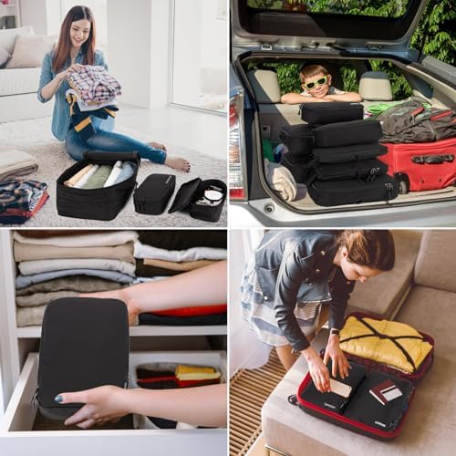 Compression Packing Cubes, Lumesner 8 Set Travel Essentials Packing Cubes for Carry on Suitcases, Compression Suitcase Organizers Bag Set & Travel Cubes (8-piece, Black) - Image 7