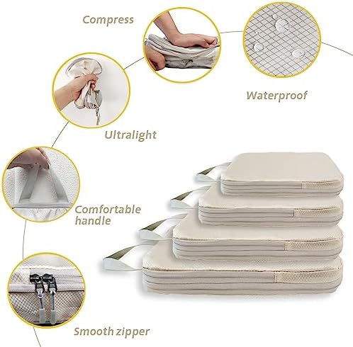 6 Piece Set Compression Packing Cubes For Suitcases Packing Cubes For Travel, With Travel Toiletry Bag and Laundry Bag (Beige) - Image 3