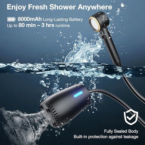 Portable Camping Shower with 20L Collapsible Bucket – 8000mAh Rechargeable Camp Shower Pump IPX8 Waterproof with 5 Gear LED Light, 4 Spray Modes, Outdoor Shower Kit for Hiking, RV, Travel, Car, Pet - Image 3