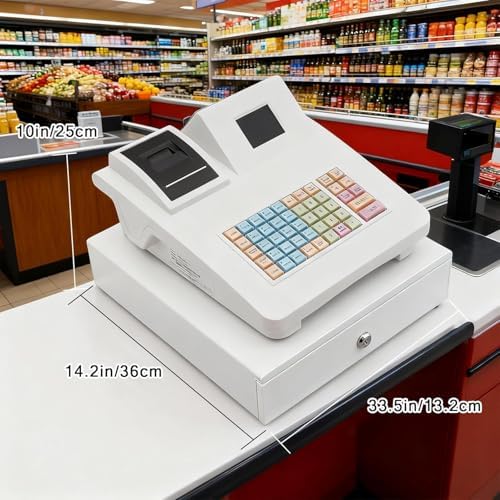 Cash Register Till Electronic, Registers Smart Till with Split Design Money Drawer Plug Play Compact Digital LED Commercial No WiFi for Small Business Shop Retail Hospitality White 48 Keys - Image 5