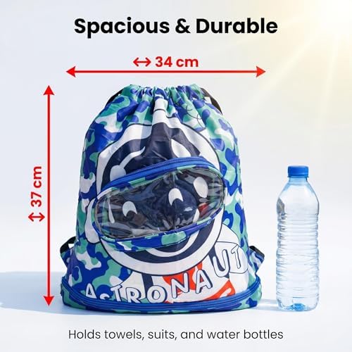LUVDECO Drawstring Bags for Kids, Waterproof Swim Backpack with Separate Dry & Wet Compartments and Shoe Goggles Pocket, Lightweight Gym Sports Sack Boys Girls Beach Swimming Pool School (spaceman) - Image 2