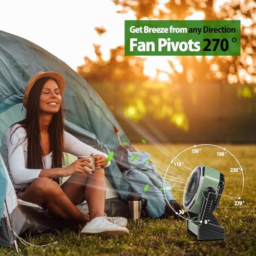 20000mAh Battery Powered Camping Fan, 58Hrs Rechargeable Portable Fan, 400LM Light, 360° Hook, Whisper Quiet Battery Operated Fan for Outdoor Car Travel Gear Essentials Power Outages Co-brand AMACOOL - Image 4