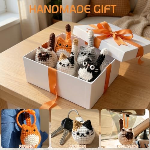 HAPLOVE Crochet Cat Set, 5 Pcs Cute Knitted Kitty Bag Charms, Soft Yarn, Kawaii Animal Backpack Purse Accessories, Keychain Making,Pet Lover Gifts for Women Girls Teens - Image 4