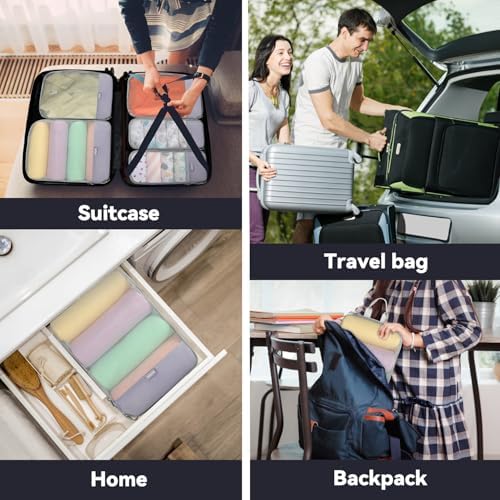 Voova 6 Set Compression Packing Cubes for Suitcases Backpack, Expandable Luggage Suitcase Organiser Bags Set, Packing Organizers for Men Women, Travel Organisers Cubes for Travel Essentials, Grey - Image 7