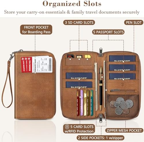 FINTIE Passport Holder Travel Wallet for Family, RFID Blocking Travel Document Organizer Clutch Bag for Passports, Business Cards, Credit Cards, Boarding Passes - Image 4