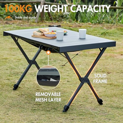 PORTAL Large Camping Table Folding 108x71cm Height Adjustable Picnic Table Foldable All Aluminum Roll Up Top Collapsible Outdoor Desk Lightweight Garden Table Load 100KG for Caravan BBQ Dining Beach - Image 5