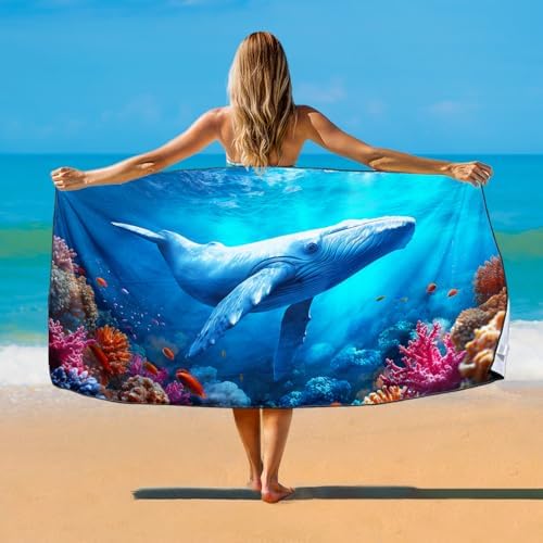 Blue Whale Beach Towel, Extra Large 180x90 cm 250GSM Microfibre, Sand Free Quick Dry, Ideal Vacation Gifts with Carry Bag for Pool Cruise Camping - Image 2