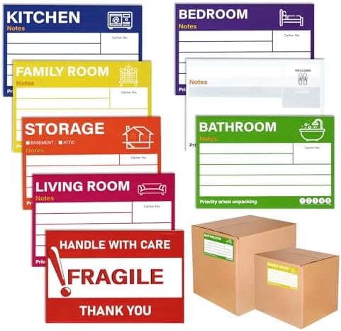 Moving House Stickers for Boxes, 80pcs Large Home Moving Packing Labels Box Stickers Color Coded Fragile Stickers for Packing Boxes