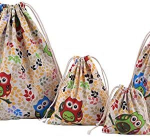 4 pcs Drawstring Storage Bag Set for Baby Stuff, Travel Home Accessories - Colorfull Owl