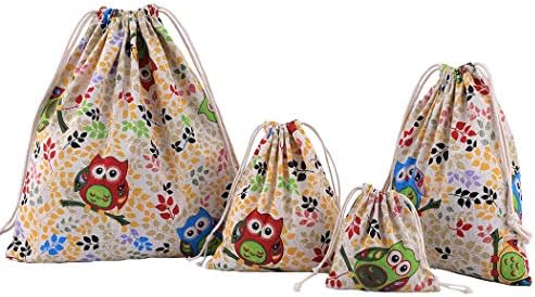 4 pcs Drawstring Storage Bag Set for Baby Stuff, Travel Home Accessories - Colorfull Owl