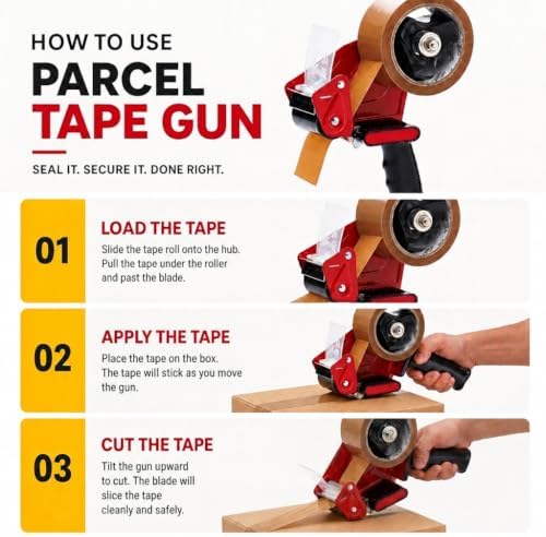 Fit For The Job Brown Parcel Tape Gun and Dispenser - Heavy Duty Packing Tape Dispenser for Efficient Sealing and Packing Needs - 6 Rolls - Image 7