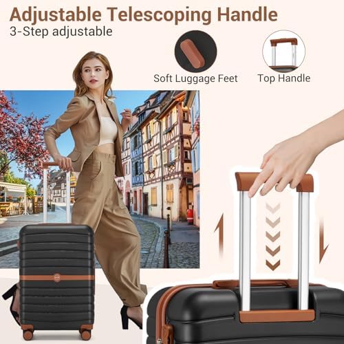 Kono Cabin Suitcase 55x40x20 Lightweight ABS + PC Hard Shell Carry On Trolley Case Small Travel Hand Luggage with 3 Digit Combination Lock Spinner Wheels (Black/Brown) - Image 4