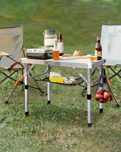 Sportneer Folding Camping Table, Adjustable Height Small Folding Table Portable Camp Tables (23.6" L x 15.7" W (2 Height)) with Mesh Layer for Outdoor Camp Garden Picnic BBQ Dining Cooking - Image 2