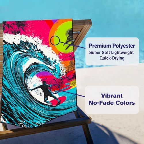Neon Surfer Beach Towel, Extra Large 180x90 cm 250GSM Microfibre, Sand Free Quick Dry, Ideal Vacation Gifts with Carry Bag for Pool Cruise Camping (Men's) - Image 3