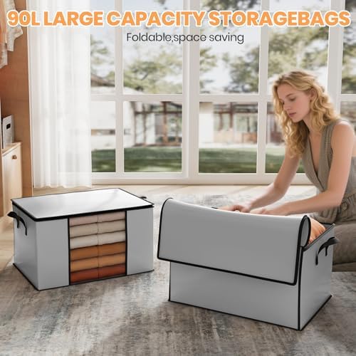 Oak & Tea Storage Bags 90L 6-Pack, Moving Bags & Wardrobe Organiser with Lid & Zips, PE Coated Woven Fabric - Waterproof Storage Box with Clear Window for Clothes, Blankets, Bedding 60x43x35cm - Image 7