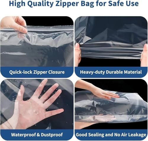 25PCS Reusable Large Travel Clothes Bags Plastic Hospital Bags, Waterproof Ziplock Bag Transparent Large Storage Organiser for Clothes Luggage 50X60CM,40X50CM,30X40CM (Without Hole) - Image 3