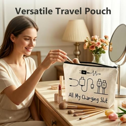 Charging Cable Organizer Bag, All My Charging Stuff Bag for Travel Backpack Funny Makeup Bag Gifts for Women Men, Lightweight Holiday Essentials Storage for Tech Gadgets and Cosmetics Gift for Friends - Image 3