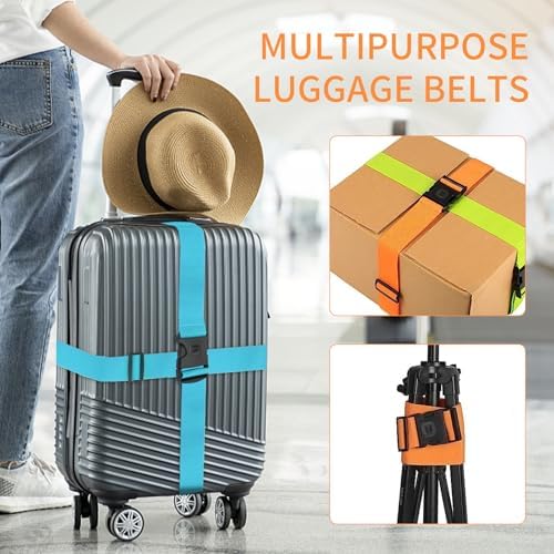 BILIONE 4 Pcs Luggage Straps for Suitcases, Heavy Duty, Adjustable, Premium Accessory for Travel Bag Closure (Rainbow, Orange, Blue) - Image 5