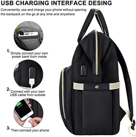VSNOON Laptop Backpack for Women,15.6 Inch Stylish Laptop Rucksack Wide Open, Travel Backpack with USB Charging Port, Water Resistant Work Bag Computer Backpack for Women, Black - Image 4