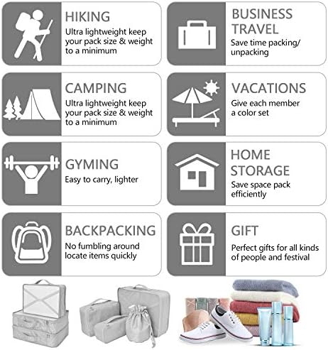 Packing Cubes 8 Sets Travel Luggage Organizers with Waterproof Shoe Storage Bag Compression Pouches(Grey) - Image 5
