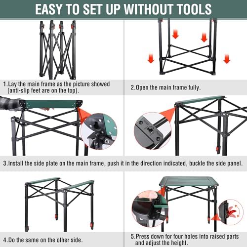 VILLEY Camping Table Folding, Small Lightweight Roll Up Aluminum Camp Table with Carry Bag, Adjustable Height Portable Outdoor Table for Picnic, Beach, Hiking, Fishing - Image 7