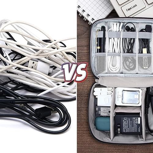 Travel Cable Organiser, 24.5×18×10cm Electronics Accessories Organizer, Universal Carry Travel Gadget Electronics Accessories Bag for Cables, Power Bank, USB Drive, Charger, Hard Disk (Black) - Image 4