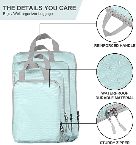 Compression Packing Cubes,4 Set Ultralight Packing Cubes for Carry on Suitcase, Travel Packing Essentials for Suitcase Organizer Bags Set, Durable Travel cubes for Luggage (Set of 4, Lake Blue) - Image 2