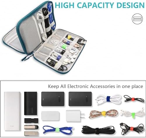 Teskyer Electronics Travel Organizer Bag - Waterproof Cable Organiser, Holiday Essentials Accessories for Men Women, 9.6 x 6.9 Inch, Dark Green - Image 3