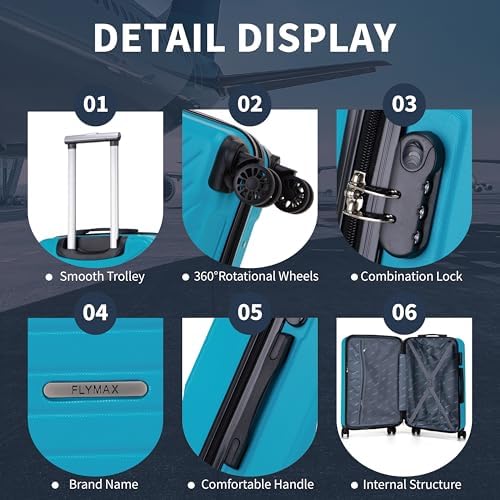 55x35x20 Cabin Suitcase Carry on Suitcase Hard Shell Hand Luggage Cabin Bag Case Approved For Ryanair EasyJet 2 Small Fits 8kg 10kg 35 Litre Capacity + 3 Digit Lock + Telescopic Handle Cabin Luggage - Image 4