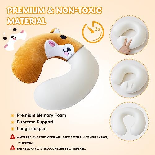 Cirorld Kids Travel Pillow Cute Neck Pillow Traveling Memory Foam Airplane Pillow with Sleep Mask Animal Flight Head Rest Neck Support for Cars Long Flights Sleeping Girls Boys-dog - Image 5