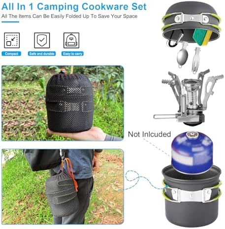 AUTOPkio Camping Cooking Set, Outdoor Camping Pans Pots and Stove - Non Stick Folding Cookware Kit for BBQ Picnic Hiking Backpacking Travel 1-2 Person Use - Image 3