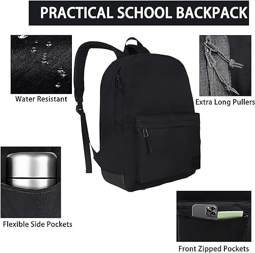 SUPACOOL Lightweight Casual Backpack for Men and Women, Water-resistant Mens backpack, Rucksack for Men, School Bag for College, School Backpack for Boys and Girls(Black) - Image 6
