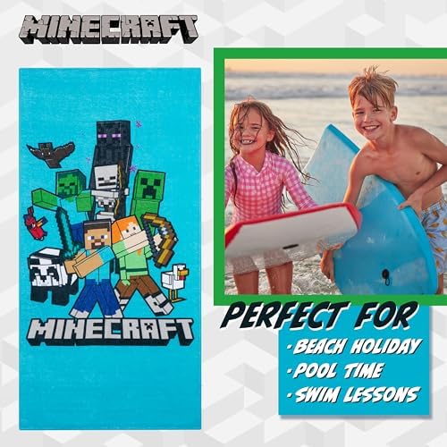 Minecraft Towel for Kids Teens Soft Absorbent Bath Shower Swimming Beach Towel 100% Cotton Creeper Holiday Essentials 140x70cm - Image 3