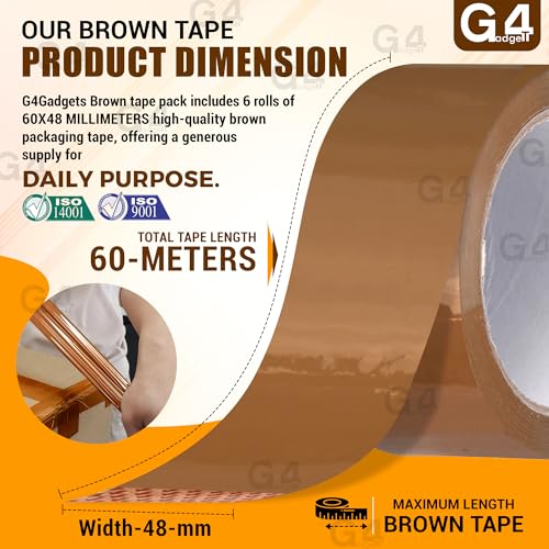 G4GADGET 6 x Strong Parcel Tape 48MM x 66m Brown Packing Tape for Moving Boxes, Packing boxes & Large Postal Bags – Strong Sticky Tape for Boxes - Image 4