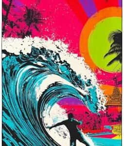 Neon Surfer Beach Towel, Extra Large 180x90 cm 250GSM Microfibre, Sand Free Quick Dry, Ideal Vacation Gifts with Carry Bag for Pool Cruise Camping (Men's)