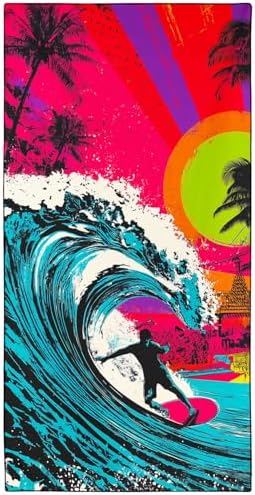 Neon Surfer Beach Towel, Extra Large 180x90 cm 250GSM Microfibre, Sand Free Quick Dry, Ideal Vacation Gifts with Carry Bag for Pool Cruise Camping (Men's)